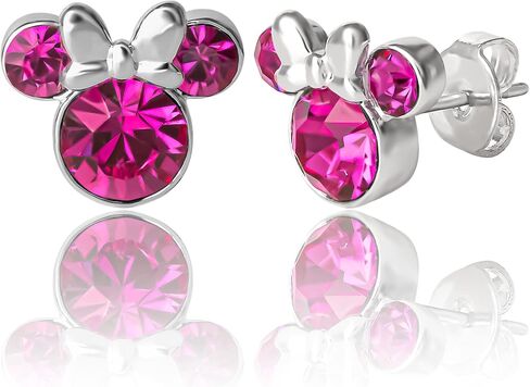 Disney Minnie Mouse October Birthstone Silver Plated Stud Earrings, Silver Plated Pendant Necklace and Silver Plated Hoop Earrings Latch Back Bundle in Saudi Arabia