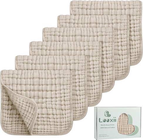 Looxii Muslin Burp Cloths 100% Cotton Muslin Cloths Large 20''x10'' Extra Soft and Absorbent 6 Pack Baby Burping Cloth for Boys and Girls (Apricot) in Saudi Arabia