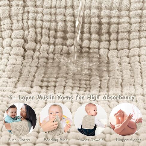 Looxii Muslin Burp Cloths 100% Cotton Muslin Cloths Large 20''x10'' Extra Soft and Absorbent 6 Pack Baby Burping Cloth for Boys and Girls (Apricot) in Saudi Arabia