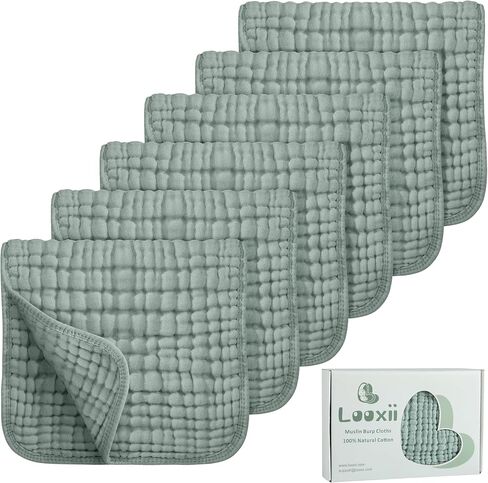 Looxii Muslin Burp Cloths 100% Cotton Muslin Cloths Large 20''x10'' Extra Soft and Absorbent 6 Pack Baby Burping Cloth for Boys and Girls (Apricot) in Saudi Arabia