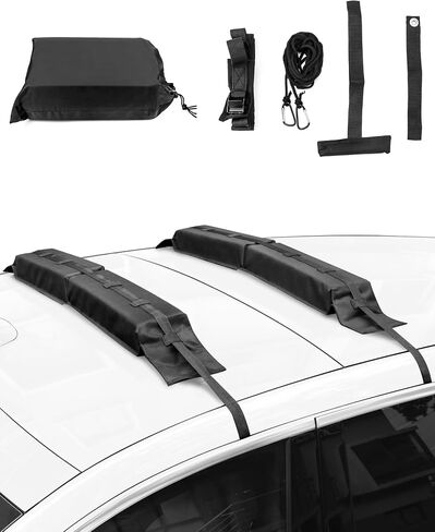 QWORK Universal Car Roof Rack Pads - Cargo Carrier Protector, Luggage Carrier System for Kayaks, Surfboards, Canoes, SUP, Snowboard- with 16 Ft Waterproof Tie-Down Straps & Storage Bag in Saudi Arabia
