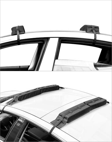 QWORK Universal Car Roof Rack Pads - Cargo Carrier Protector, Luggage Carrier System for Kayaks, Surfboards, Canoes, SUP, Snowboard- with 16 Ft Waterproof Tie-Down Straps & Storage Bag in Saudi Arabia