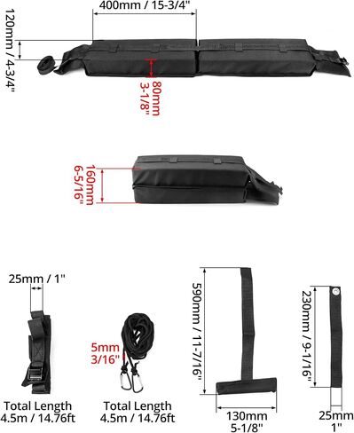 QWORK Universal Car Roof Rack Pads - Cargo Carrier Protector, Luggage Carrier System for Kayaks, Surfboards, Canoes, SUP, Snowboard- with 16 Ft Waterproof Tie-Down Straps & Storage Bag in Saudi Arabia