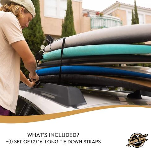 South Bay Board Co. - Premium 16’ Tie Down Straps for Surfboard, Paddle Boards, & Kayaks, & Canoes - Safely and Securely Strap Down Anything - ‘No Scratch’ XL Cam Buckle - 2 Pack in Kuwait