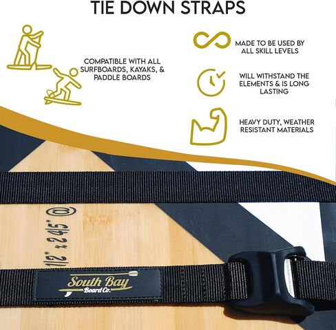 South Bay Board Co. - Premium 16’ Tie Down Straps for Surfboard, Paddle Boards, & Kayaks, & Canoes - Safely and Securely Strap Down Anything - ‘No Scratch’ XL Cam Buckle - 2 Pack in Kuwait