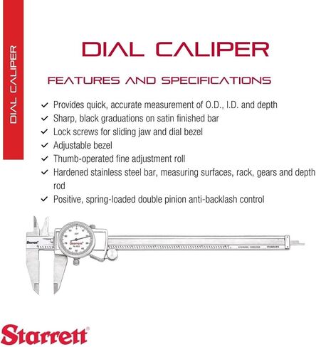 Starrett Dial Caliper with Adjustable Bezel and Fitted Case - White Face, 0-6" Range, -0.001" Accuracy, 001" Graduations - 3202-6 in Saudi Arabia