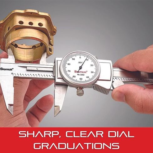 Starrett Dial Caliper with Adjustable Bezel and Fitted Case - White Face, 0-6" Range, -0.001" Accuracy, 001" Graduations - 3202-6 in Saudi Arabia