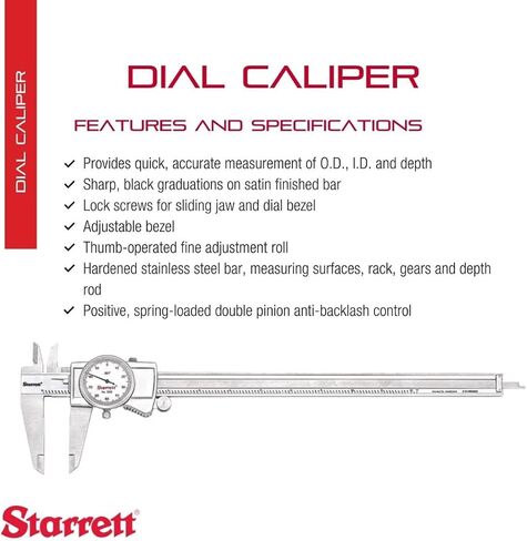 Starrett Dial Caliper with Adjustable Bezel and Fitted Case - White Face, 0-6" Range, -0.001" Accuracy, 001" Graduations - 3202-6 in Saudi Arabia