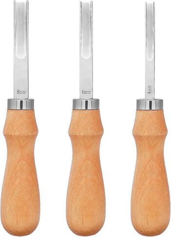 3 Pcs Leather Edge Bevelers Skivers Skiving Tools Leather Rougher Trimmer Tools for DIY Leather Craft Working, 4/6/8mm Wide Mouth Leather Edge Skiver with Wooden Handle in Saudi Arabia