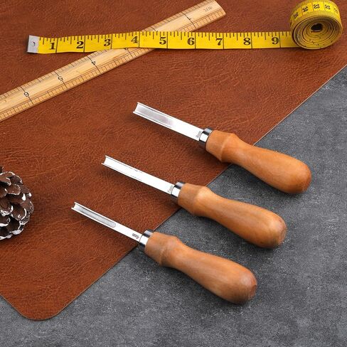 3 Pcs Leather Edge Bevelers Skivers Skiving Tools Leather Rougher Trimmer Tools for DIY Leather Craft Working, 4/6/8mm Wide Mouth Leather Edge Skiver with Wooden Handle in Saudi Arabia