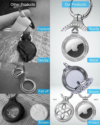 2 Pack Airtag Holder-Metal Badge Rhinestone AirTag Keychain-Diamonds Shine Air Tag Keychain for Dog,Cat,Kids,Keys,Wallet,Backpacks Compatible Apple AirTag in Saudi Arabia