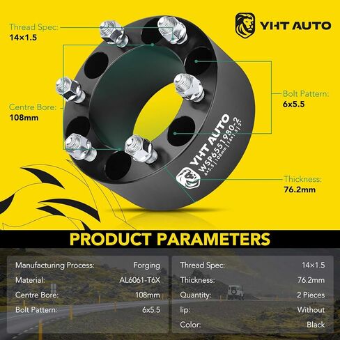 YHTAUTO 6x5.5 Wheel Spacers 3" Fits Chevy, GMC, Cadillac Models, Silverado, Sierra, Escalade, Tahoe, Yukon, C/K, Express, 6x139.7mm Tire Spacers w/ M14x1.5 108mm Hub Bore 6 Lug 4PCS Wheel Adapters in Saudi Arabia