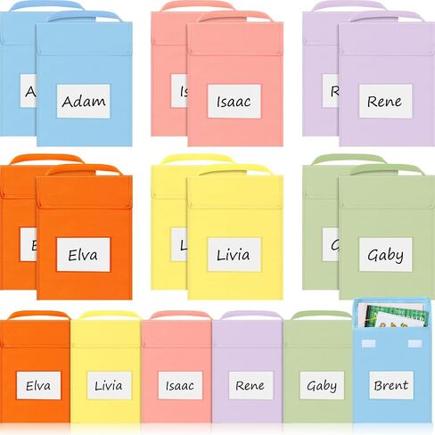 12 Pcs Reading Book Bags Kids Book Pouch Bags with Stitched on Handle and Clear Name Tag Pockets School Book Protector Pouch for Classroom Store Primary Homework Work Supplies, 10 x 12 Inch in Saudi Arabia