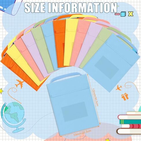 12 Pcs Reading Book Bags Kids Book Pouch Bags with Stitched on Handle and Clear Name Tag Pockets School Book Protector Pouch for Classroom Store Primary Homework Work Supplies, 10 x 12 Inch in Saudi Arabia