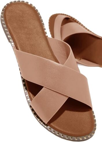 صندل Jeimpoey النسائي المسطح المرصع مفتوح عند الأصابع سهل الارتداء من Mule شبشب بحزام متقاطع in Kuwait