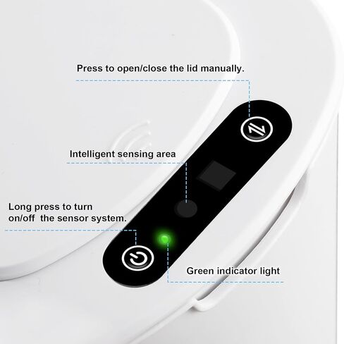 سلة مهملات الحمام بدون لمس مع غطاء، سلة مهملات نحيفة بمستشعر حركة قابل لإعادة الشحن سعة 5.5 جالون، سلة قمامة بلاستيكية ذكية، سلة مهملات بيضاء للمرحاض، المكتب، عربة سكن متنقلة، غرفة النوم، غرفة المعيشة in Kuwait