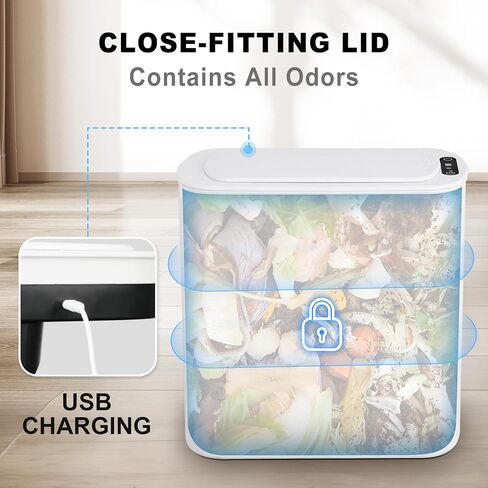 سلة مهملات الحمام بدون لمس مع غطاء، سلة مهملات نحيفة بمستشعر حركة قابل لإعادة الشحن سعة 5.5 جالون، سلة قمامة بلاستيكية ذكية، سلة مهملات بيضاء للمرحاض، المكتب، عربة سكن متنقلة، غرفة النوم، غرفة المعيشة in Kuwait