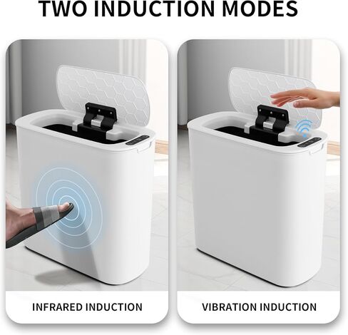 سلة مهملات الحمام بدون لمس مع غطاء، سلة مهملات نحيفة بمستشعر حركة قابل لإعادة الشحن سعة 5.5 جالون، سلة قمامة بلاستيكية ذكية، سلة مهملات بيضاء للمرحاض، المكتب، عربة سكن متنقلة، غرفة النوم، غرفة المعيشة in Kuwait