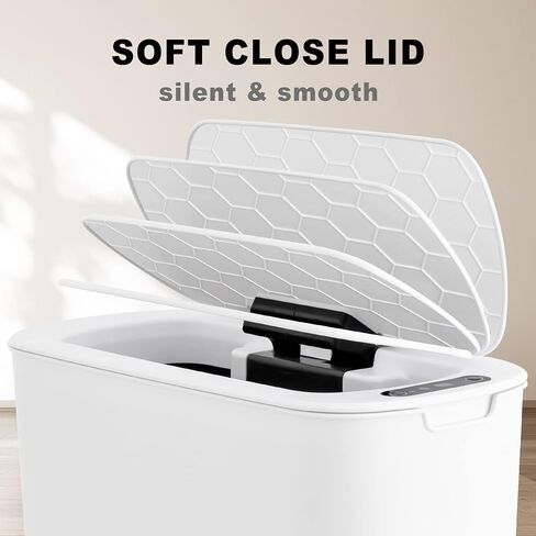 سلة مهملات الحمام بدون لمس مع غطاء، سلة مهملات نحيفة بمستشعر حركة قابل لإعادة الشحن سعة 5.5 جالون، سلة قمامة بلاستيكية ذكية، سلة مهملات بيضاء للمرحاض، المكتب، عربة سكن متنقلة، غرفة النوم، غرفة المعيشة in Kuwait