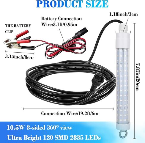 12 فولت LED تحت الماء ضوء الصيد الليلي الأخضر، 120 2835 SMD 10.5 واط مصباح غاطس لصيد السمك، IP68 مصباح قارب مقاوم للماء Crappie Squid Lure Bait Ice Fishing Light جاذب مع سلك طاقة 6 متر in Kuwait