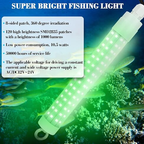 12 فولت LED تحت الماء ضوء الصيد الليلي الأخضر، 120 2835 SMD 10.5 واط مصباح غاطس لصيد السمك، IP68 مصباح قارب مقاوم للماء Crappie Squid Lure Bait Ice Fishing Light جاذب مع سلك طاقة 6 متر in Kuwait