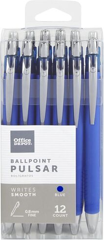 Office Depot Pulsar Advanced Ink Ballpoint Pens, Conical/Medium Point, 0.8 mm, Blue Barrels, Blue Ink, Pack Of 12 in Saudi Arabia