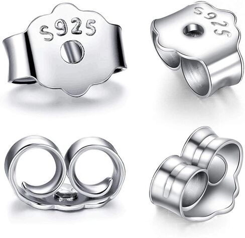 S925 Sterling Silver Earring Backs Replacements for Studs, 12Pcs/6Pairs Pierced Earring Backings Secure for Posts, Hypoallergenic Safety Locking Butterfly Ear Ring Stoppers 5.9x5.4x3.3mm in Kuwait