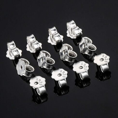 S925 Sterling Silver Earring Backs Replacements for Studs, 12Pcs/6Pairs Pierced Earring Backings Secure for Posts, Hypoallergenic Safety Locking Butterfly Ear Ring Stoppers 5.9x5.4x3.3mm in Kuwait