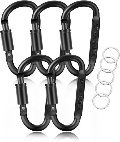 Aluminum Carabiner Clips 5PCS Black D Shape, Carabiner Hooks with 5PCS Nickel Plated Key Rings Alloy Keychain Buckles in Saudi Arabia