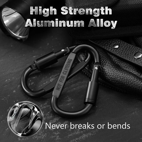 Aluminum Carabiner Clips 5PCS Black D Shape, Carabiner Hooks with 5PCS Nickel Plated Key Rings Alloy Keychain Buckles in Saudi Arabia
