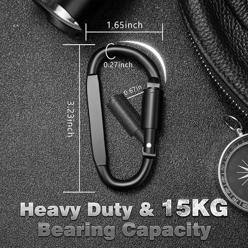 Aluminum Carabiner Clips 5PCS Black D Shape, Carabiner Hooks with 5PCS Nickel Plated Key Rings Alloy Keychain Buckles in Saudi Arabia