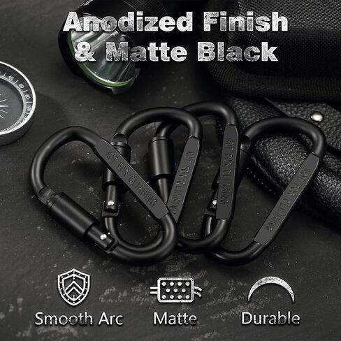 Aluminum Carabiner Clips 5PCS Black D Shape, Carabiner Hooks with 5PCS Nickel Plated Key Rings Alloy Keychain Buckles in Saudi Arabia