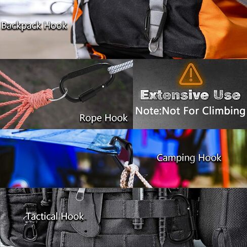 Aluminum Carabiner Clips 5PCS Black D Shape, Carabiner Hooks with 5PCS Nickel Plated Key Rings Alloy Keychain Buckles in Saudi Arabia
