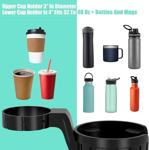 صينية حامل أكواب السيارة Seven Sparta، حامل أكواب 2 في 1 لصينية طعام السيارة متوافق مع يتي، قوارير مائية، أكواب زجاجات كبيرة أخرى بمقاس 3.4"-4.0"، ملحقات سفر السيارة للرحلات الطويلة (1) in Kuwait