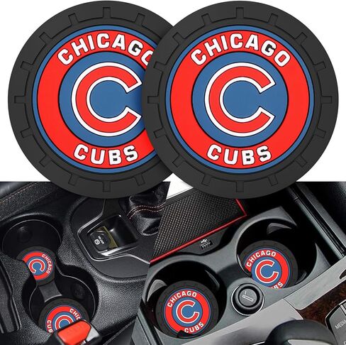 لأكواب حامل أكواب السيارة من Chicago Cubs، قواعد أكواب السيارة لمشجعي البيسبول، حامل أكواب السيارة من Chicago Cubs، تذكار/هدايا لمحبي البيسبول، حصيرة كأس سيارة من السيليكون غير قابلة للانزلاق، 2.75 بوصة in Kuwait