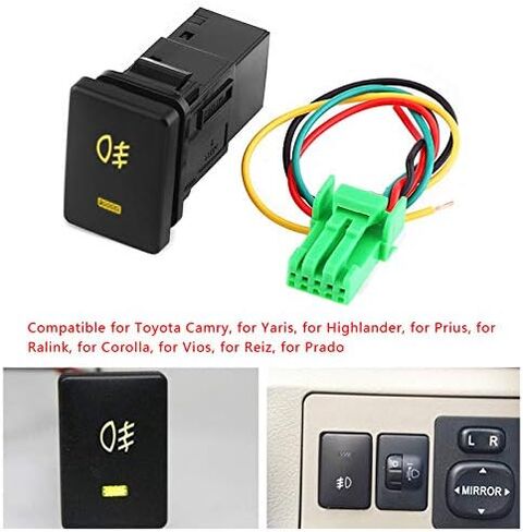 Fog Light Switch, Car Yellow Indicator DC 12V 4 Wire Car Fog Light On-Off Button with 7.87inch Cable for /Camry/Yaris/Highlander/Prius/Ralink/Corolla/Vios/Reiz/Prado in Saudi Arabia