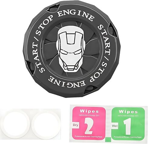 غطاء زر تشغيل دوار ميكانيكي، غطاء زر إيقاف المحرك لملحقات السيارة الرجل الحديدي، ملصقات سيارة الرجل الحديدي للديكور الداخلي، غطاء مفتاح إشعال الدراجة النارية (رمادي) in Kuwait