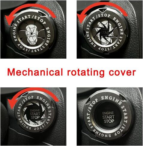 غطاء زر تشغيل دوار ميكانيكي، غطاء زر إيقاف المحرك لملحقات السيارة الرجل الحديدي، ملصقات سيارة الرجل الحديدي للديكور الداخلي، غطاء مفتاح إشعال الدراجة النارية (رمادي) in Kuwait
