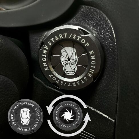 غطاء زر تشغيل دوار ميكانيكي، غطاء زر إيقاف المحرك لملحقات السيارة الرجل الحديدي، ملصقات سيارة الرجل الحديدي للديكور الداخلي، غطاء مفتاح إشعال الدراجة النارية (رمادي) in Kuwait
