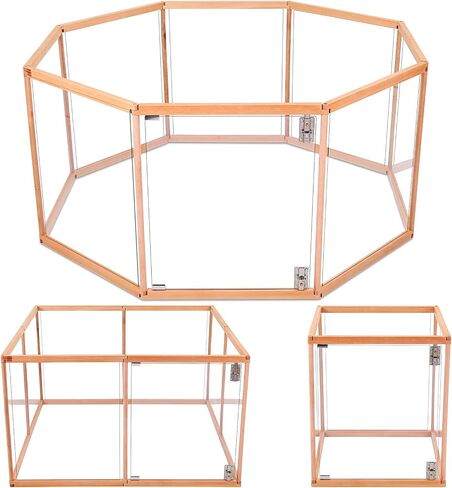 168 Inch Acrylic Clear Playpen Foldable Wooden Dog Puppy Pen Indoor with Eight Panels of 21" L x 25" H for Small or Medium Animals Pet Bunny Exercise Rest Play in Saudi Arabia