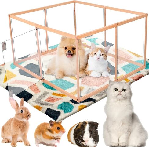 168 Inch Acrylic Clear Playpen Foldable Wooden Dog Puppy Pen Indoor with Eight Panels of 21" L x 25" H for Small or Medium Animals Pet Bunny Exercise Rest Play in Saudi Arabia
