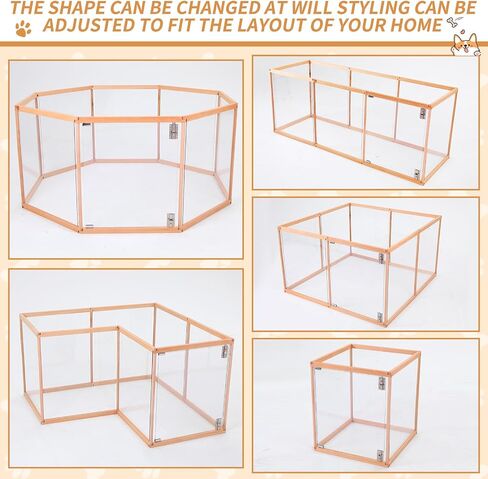 168 Inch Acrylic Clear Playpen Foldable Wooden Dog Puppy Pen Indoor with Eight Panels of 21" L x 25" H for Small or Medium Animals Pet Bunny Exercise Rest Play in Saudi Arabia