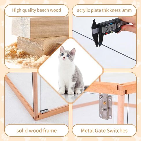 168 Inch Acrylic Clear Playpen Foldable Wooden Dog Puppy Pen Indoor with Eight Panels of 21" L x 25" H for Small or Medium Animals Pet Bunny Exercise Rest Play in Saudi Arabia