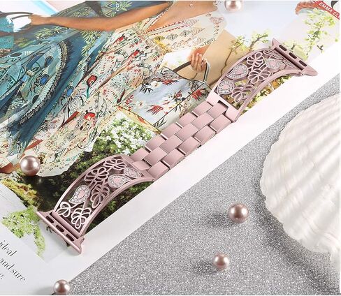 Secbolt Carved Flower Bling Bands Compatible with Apple Watch Band 38mm 40mm 41mm 42mm 44mm 45mm iWatch Series 9/8/7/6/5/4/3/2/1/SE, Stainless Steel Dressy Jewelry Diamond Bracelet Women in Kuwait