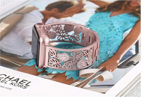 Secbolt Carved Flower Bling Bands Compatible with Apple Watch Band 38mm 40mm 41mm 42mm 44mm 45mm iWatch Series 9/8/7/6/5/4/3/2/1/SE, Stainless Steel Dressy Jewelry Diamond Bracelet Women in Kuwait