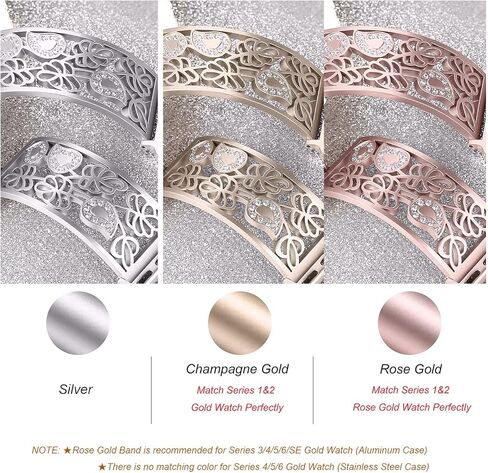 Secbolt Carved Flower Bling Bands Compatible with Apple Watch Band 38mm 40mm 41mm 42mm 44mm 45mm iWatch Series 9/8/7/6/5/4/3/2/1/SE, Stainless Steel Dressy Jewelry Diamond Bracelet Women in Kuwait