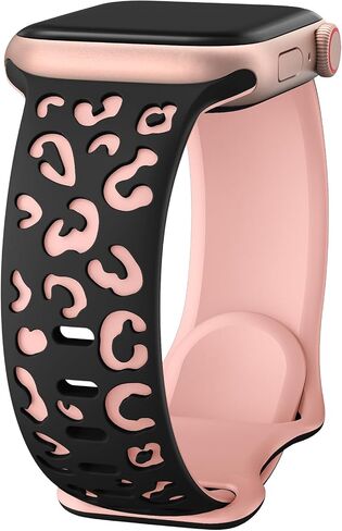Leopard Engraved Band for Apple Watch Band 40mm 41mm 38mm 45mm 42mm 44mm for Women,Cute Cheetah Strap Silicone Sport Wristbands for iWatch Series 9 SE 8 7 6 5 4 3 2 Ultra in Saudi Arabia