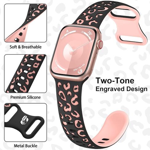 Leopard Engraved Band for Apple Watch Band 40mm 41mm 38mm 45mm 42mm 44mm for Women,Cute Cheetah Strap Silicone Sport Wristbands for iWatch Series 9 SE 8 7 6 5 4 3 2 Ultra in Saudi Arabia