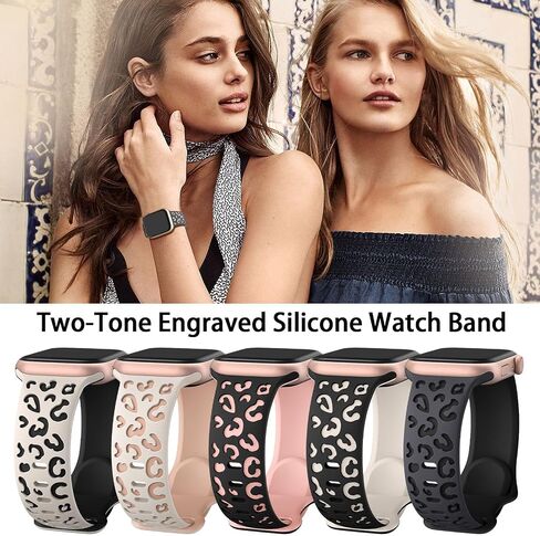 Leopard Engraved Band for Apple Watch Band 40mm 41mm 38mm 45mm 42mm 44mm for Women,Cute Cheetah Strap Silicone Sport Wristbands for iWatch Series 9 SE 8 7 6 5 4 3 2 Ultra in Saudi Arabia