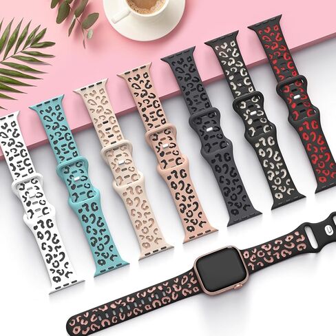 Leopard Engraved Band for Apple Watch Band 40mm 41mm 38mm 45mm 42mm 44mm for Women,Cute Cheetah Strap Silicone Sport Wristbands for iWatch Series 9 SE 8 7 6 5 4 3 2 Ultra in Saudi Arabia